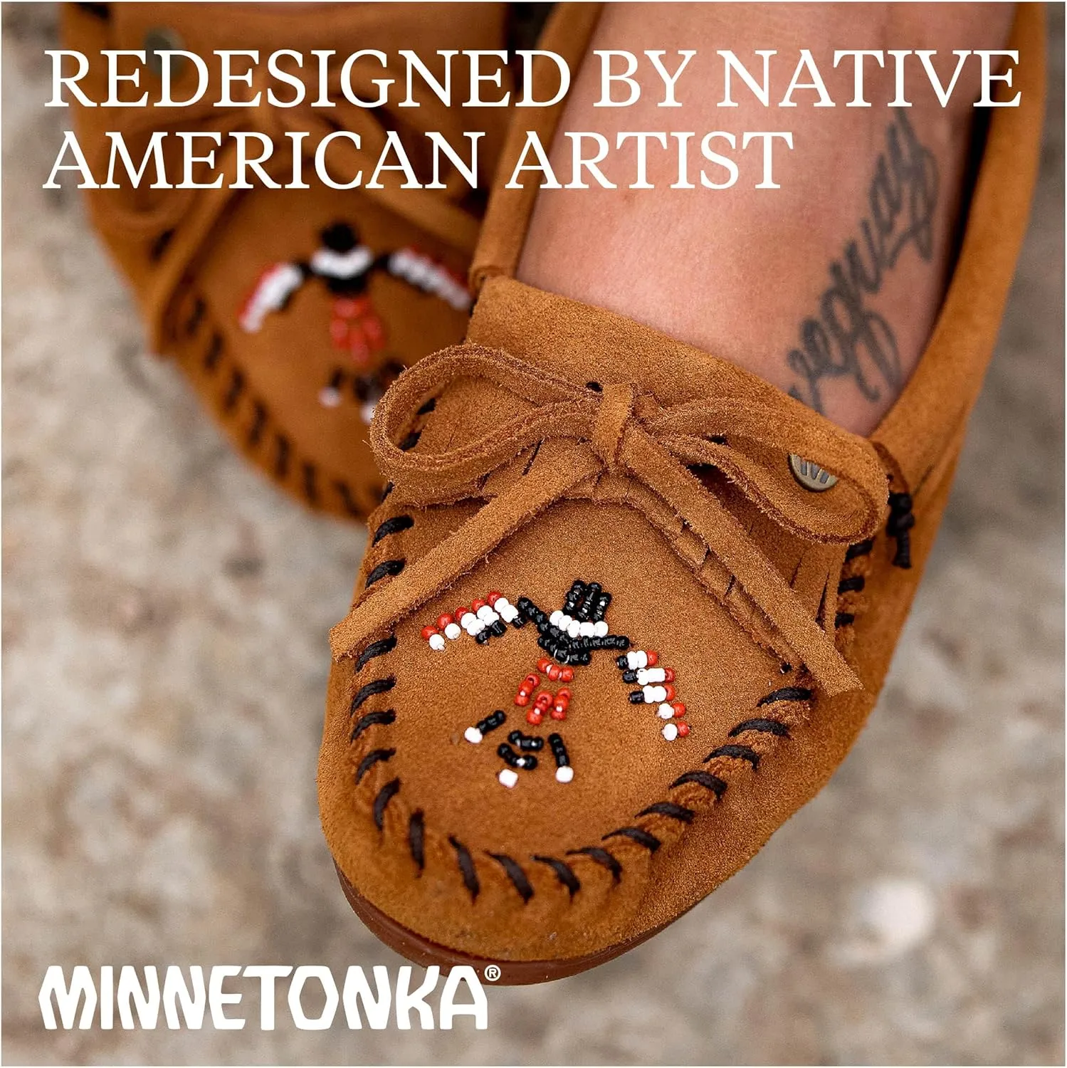 Minnetonka Women’s Thunderbird “Animikii” Hardsole – Moccasins for Women with a Classic Leather Moccasin Silhouette, Cushioned Footbed, and Beaded Moccasin Design