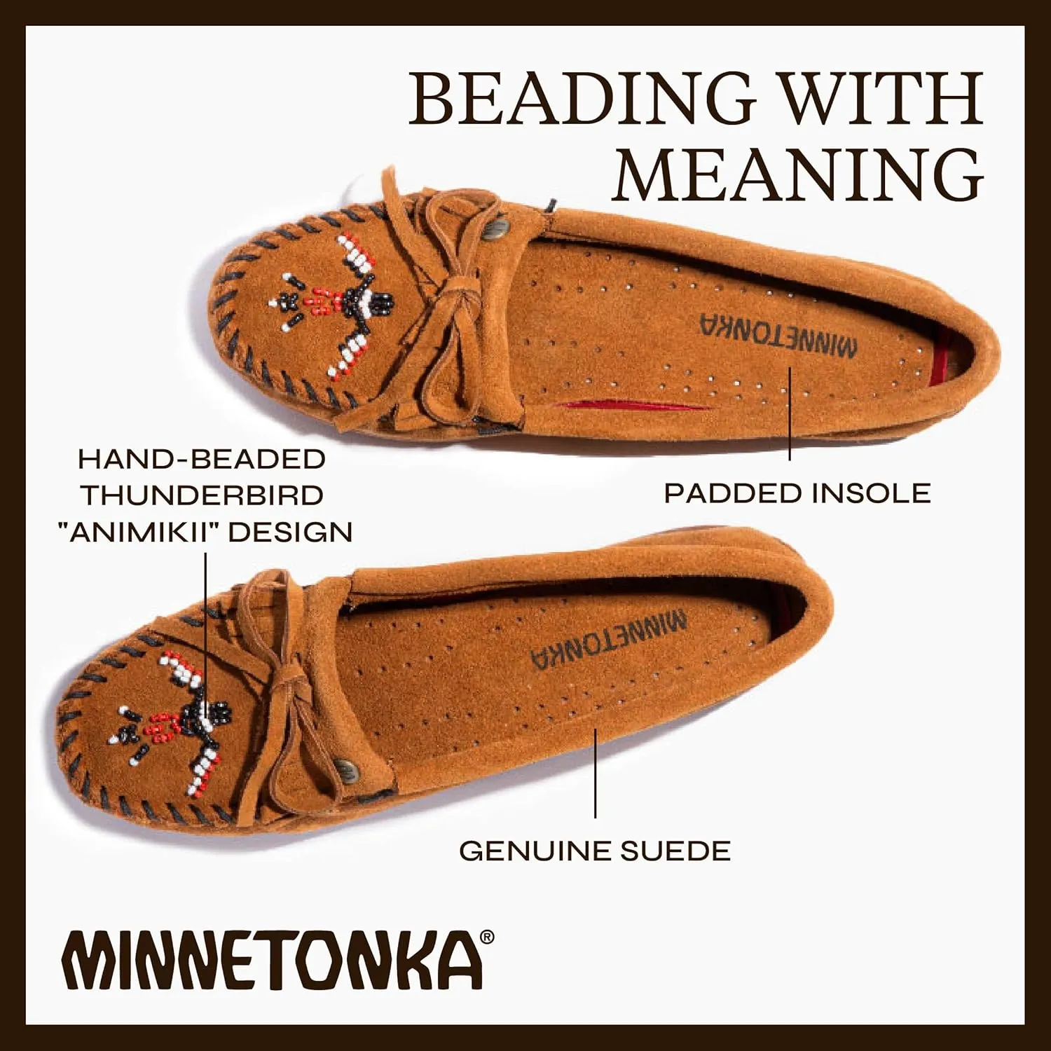 Minnetonka Women’s Thunderbird “Animikii” Hardsole – Moccasins for Women with a Classic Leather Moccasin Silhouette, Cushioned Footbed, and Beaded Moccasin Design