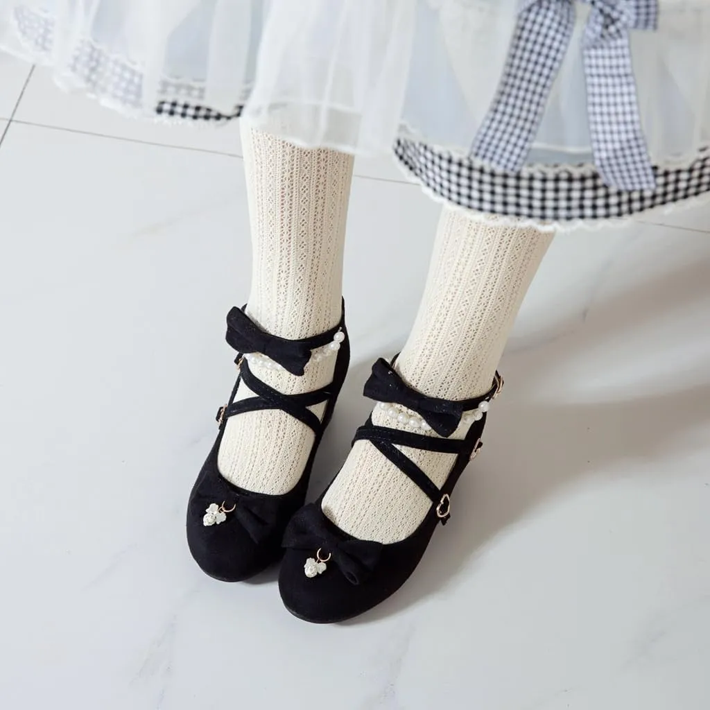 MIOKE Women's Round Toe Chunky Mid Block Heel Pumps Suede Comfort Cross Strap Elegant Mary Jane Dress Shoes