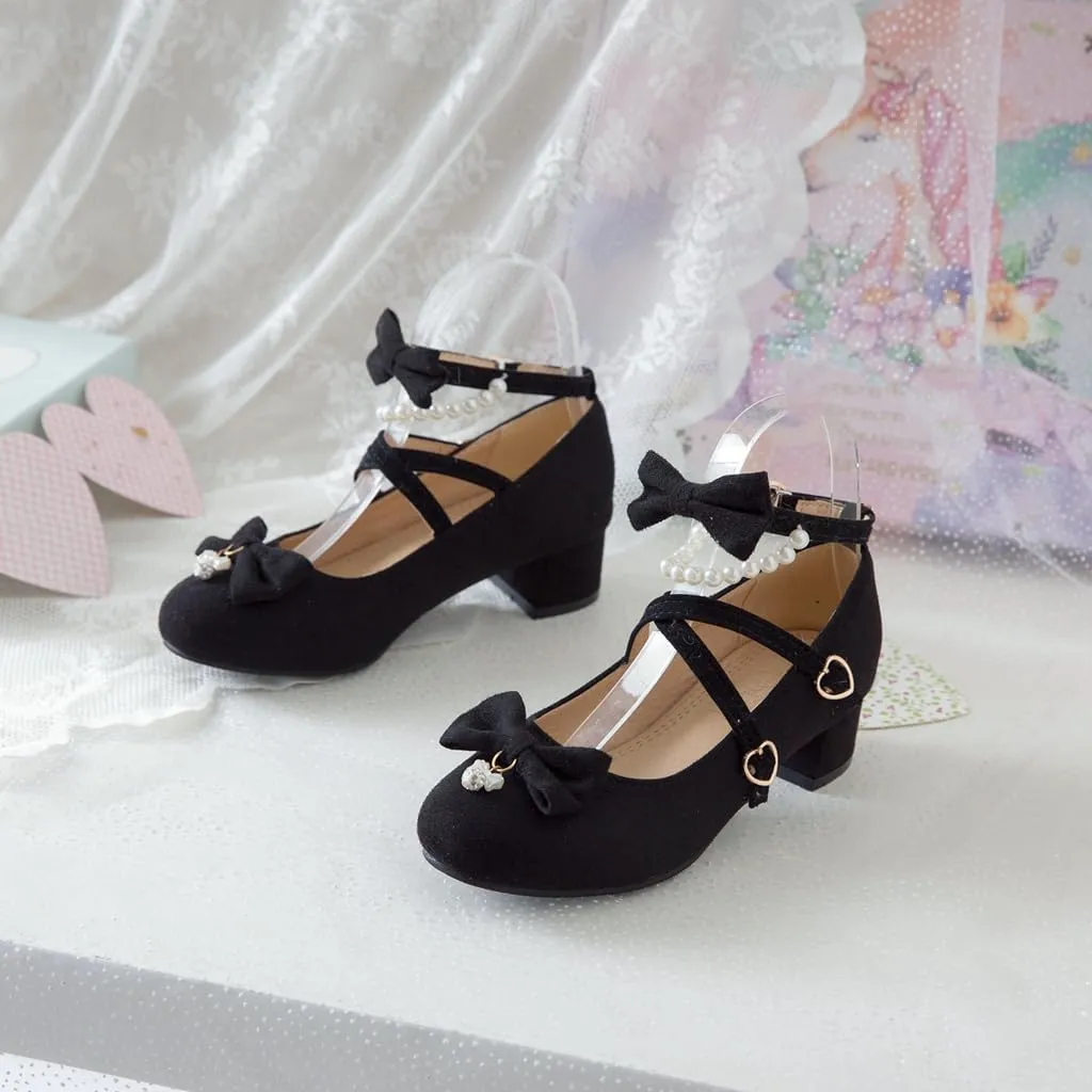 MIOKE Women's Round Toe Chunky Mid Block Heel Pumps Suede Comfort Cross Strap Elegant Mary Jane Dress Shoes