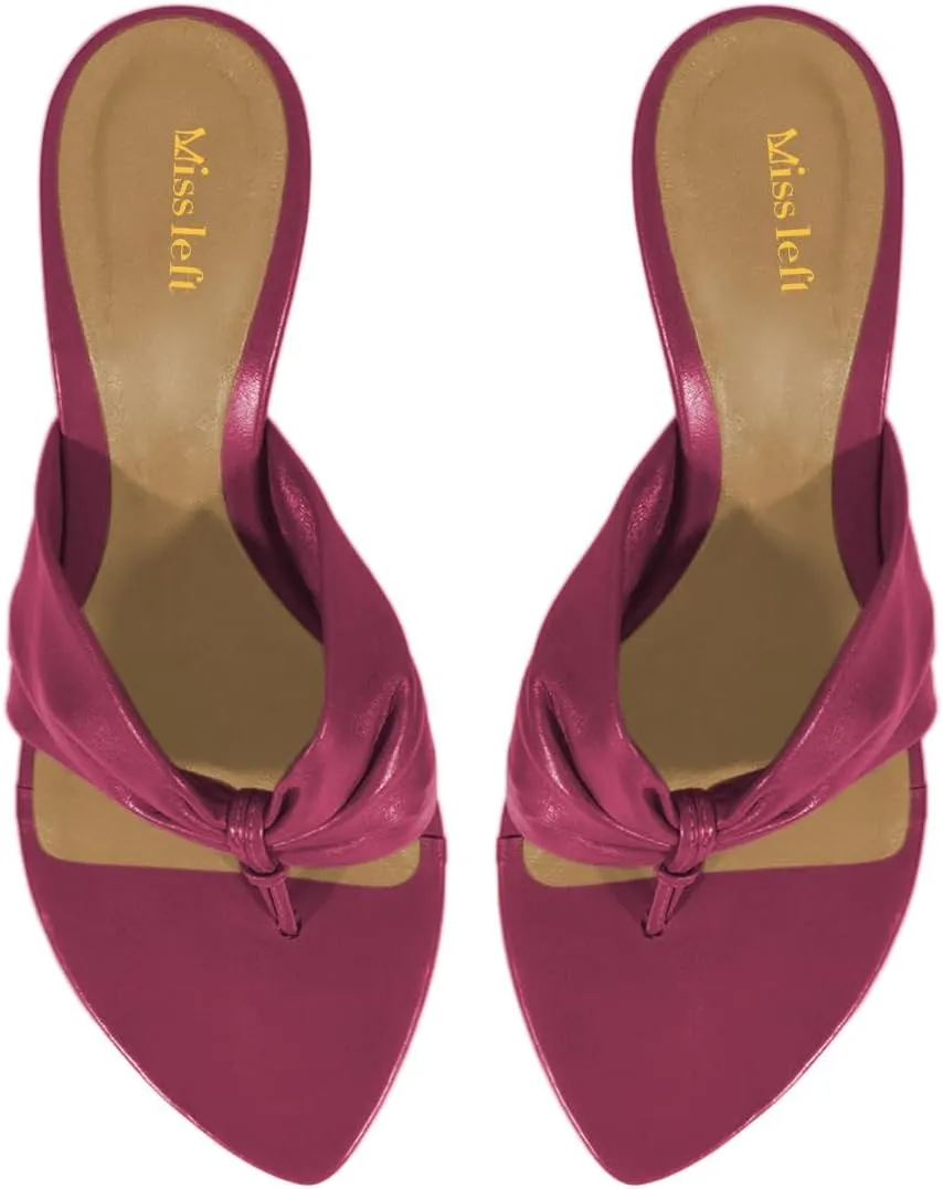 miss left Women Chic Open Pointed Toe Thong Slide Sandals Thin Mid Heel Slip on Flip Flops Fashion Summer Dressy Mules Size 4-16 US