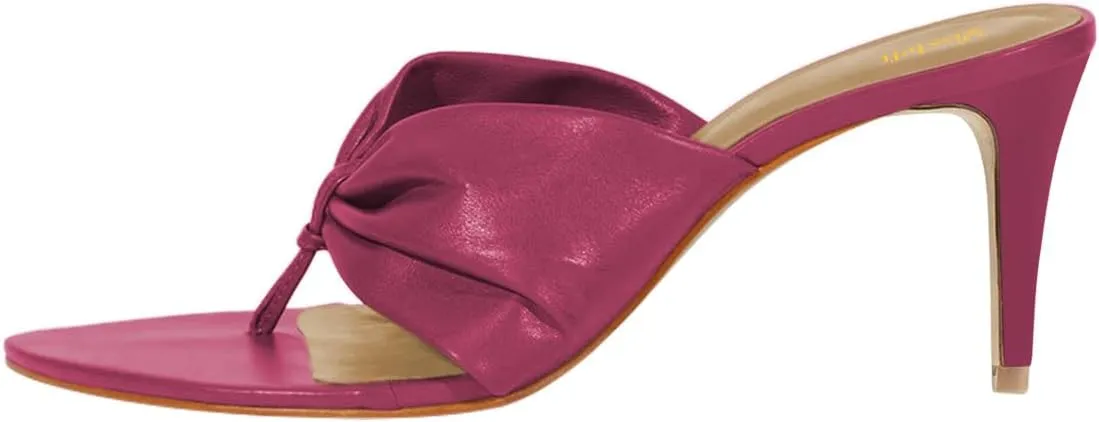 miss left Women Chic Open Pointed Toe Thong Slide Sandals Thin Mid Heel Slip on Flip Flops Fashion Summer Dressy Mules Size 4-16 US