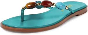 miss left Women Jewelled Strap Open Toe Flip Flops Comfortable Insole Slip on Thong Flat Sandals Classic Summer Beach Indoor Outdoor Slippers Size 4-16 US