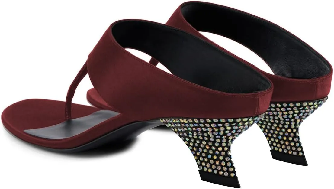 miss left Women Unique Open Toe Flip Flops Slip on Special Studded Rhinestone Chunky Low Heel Thong Sandals Fashion Party Daily Mules Size 4-16 US