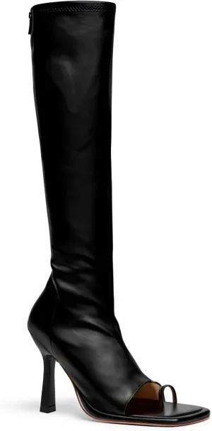 MissHeel Open Toe Knee High Boots Toe-Ring Stretch Summer Boot with Zipper