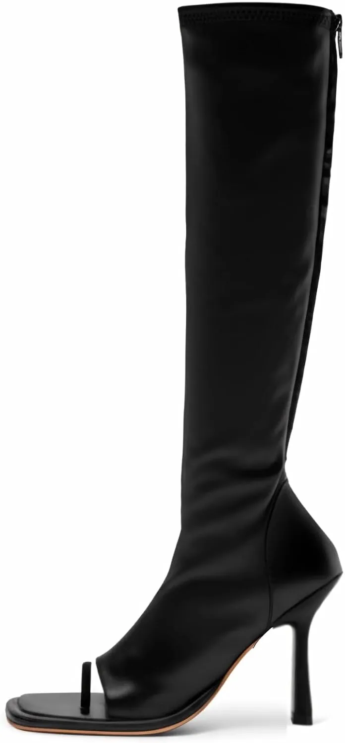 MissHeel Open Toe Knee High Boots Toe-Ring Stretch Summer Boot with Zipper