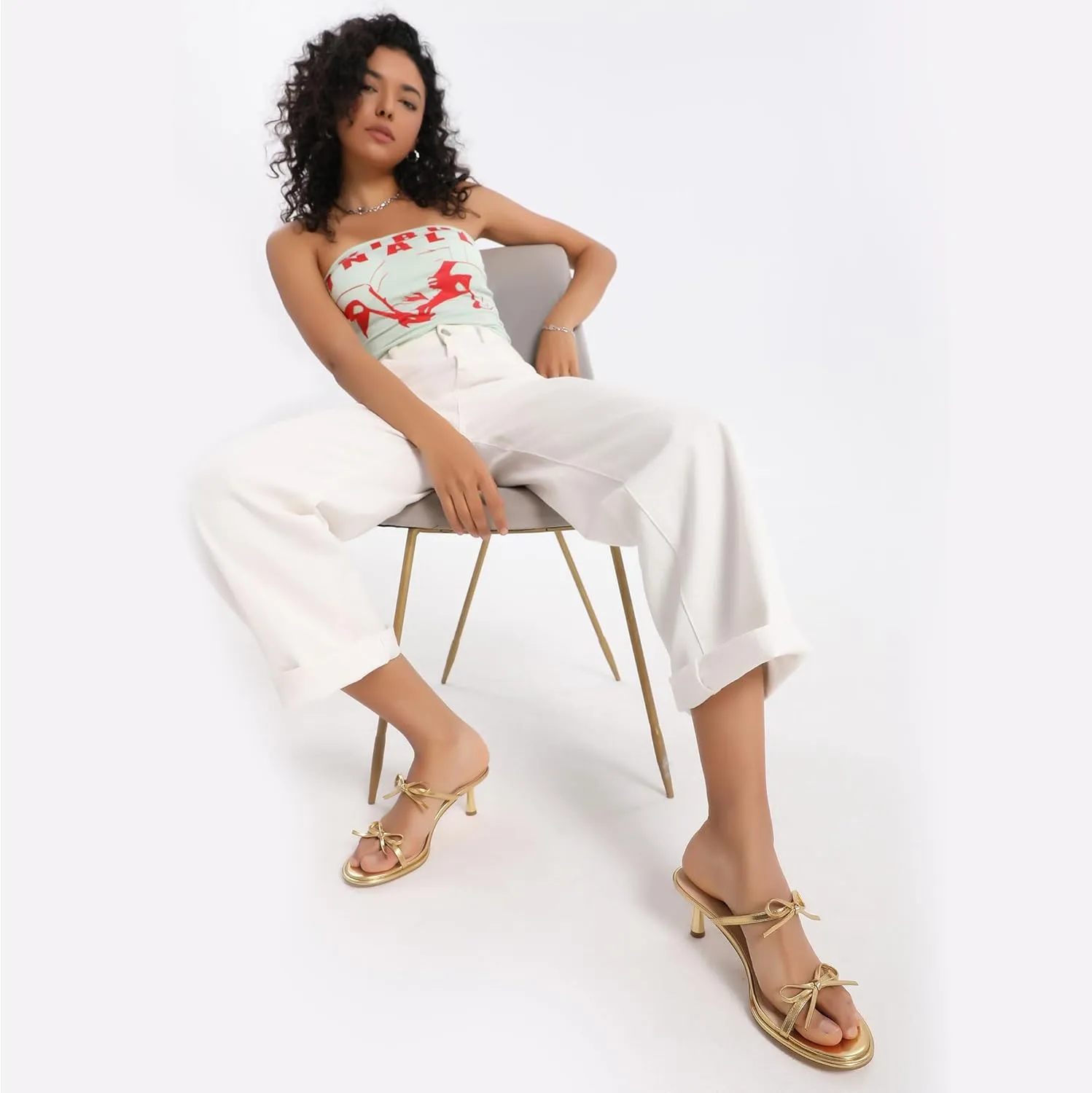 Modatope Two Strap Bow Tie Kitten Heel Sandals for Women Rounded Open Toe Heeled Sandals Women