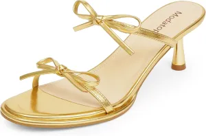 Modatope Two Strap Bow Tie Kitten Heel Sandals for Women Rounded Open Toe Heeled Sandals Women