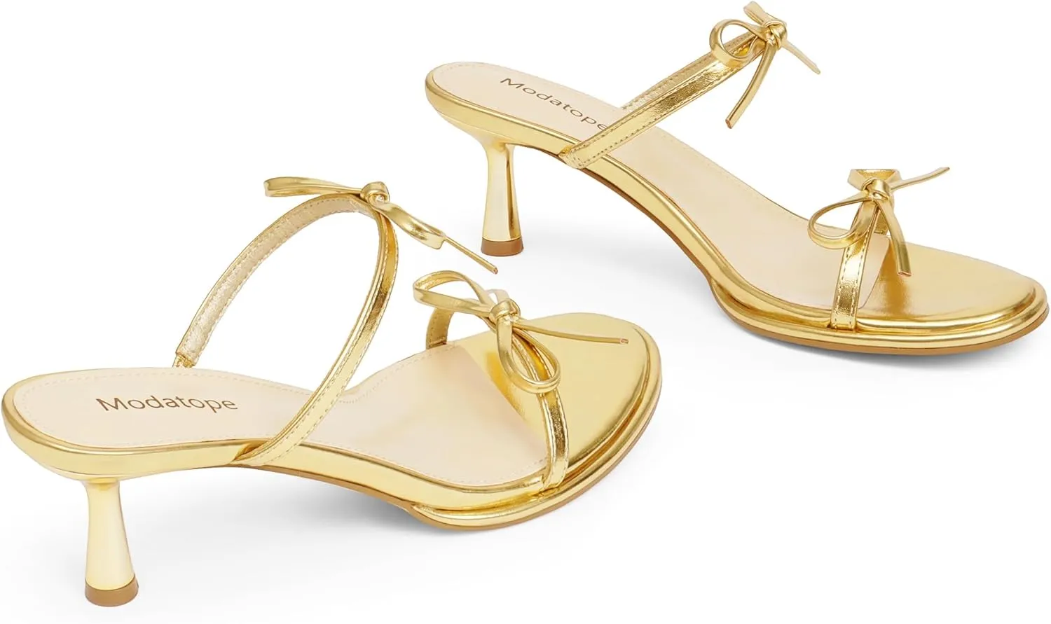 Modatope Two Strap Bow Tie Kitten Heel Sandals for Women Rounded Open Toe Heeled Sandals Women