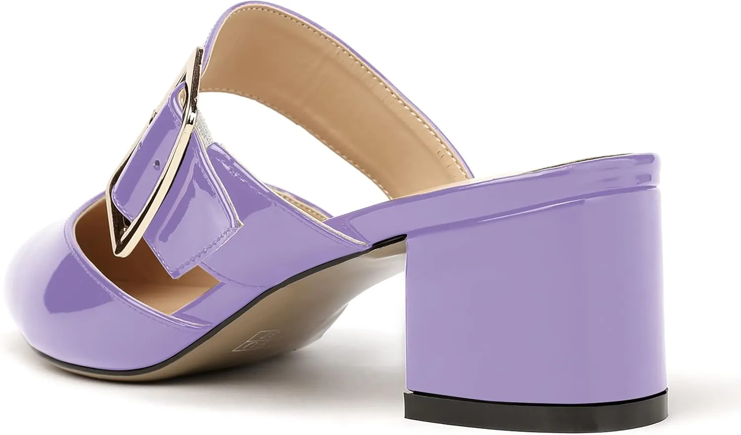 MODENCOCO Women's Adjustable Strap Buckle Patent Solid Pointed Toe Chunky Low Heel Mules Evening Dress Pumps Shoes 2 Inch