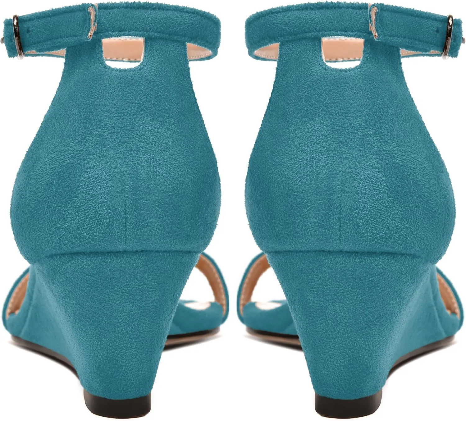 MODENCOCO Womens Ankle Strap Work Casual Elegant Round Toe Suede Buckle Wedge Low Heel Heeled Sandals 2 Inch