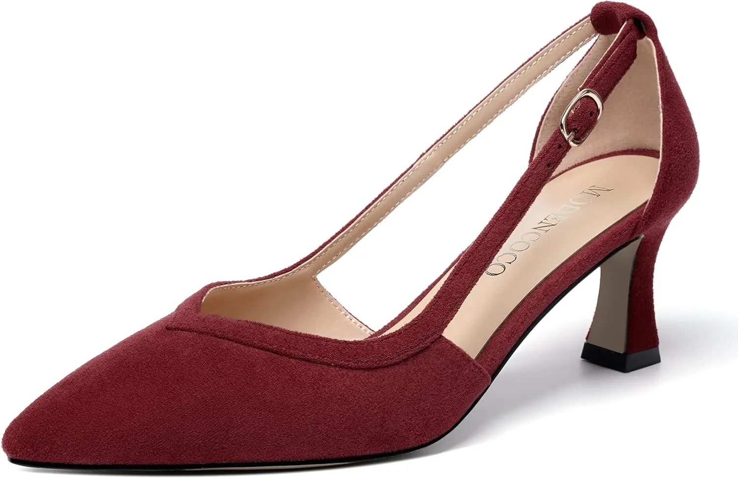 MODENCOCO Womens Casual Pointed Toe Elegant Buckle Wedding Suede Stiletto Mid Heel Pumps Dress Shoes 2.5 Inch