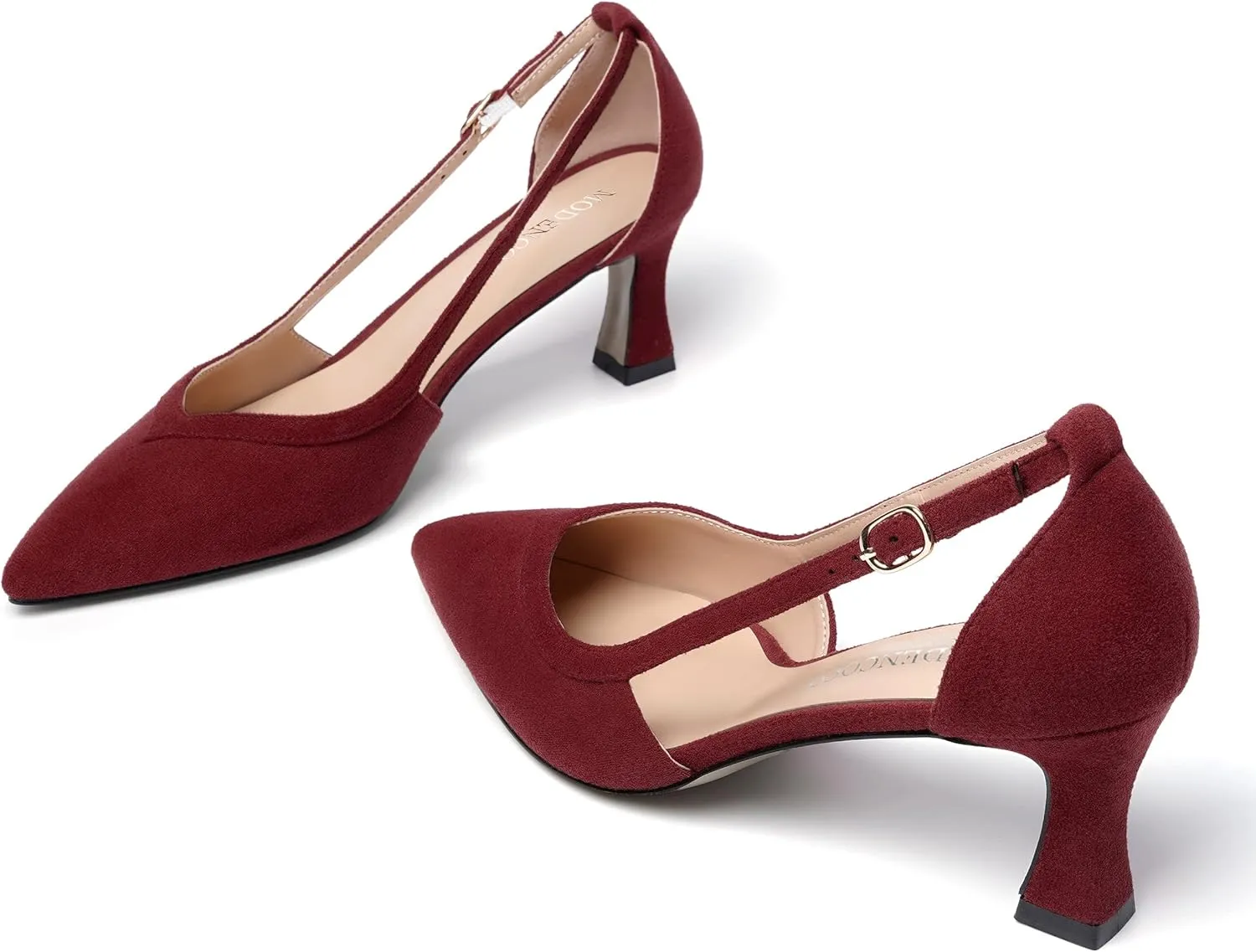 MODENCOCO Womens Casual Pointed Toe Elegant Buckle Wedding Suede Stiletto Mid Heel Pumps Dress Shoes 2.5 Inch