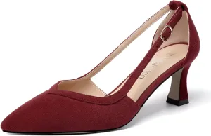 MODENCOCO Womens Casual Pointed Toe Elegant Buckle Wedding Suede Stiletto Mid Heel Pumps Dress Shoes 2.5 Inch