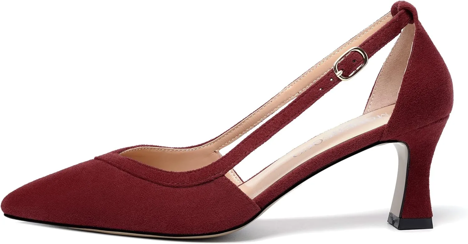 MODENCOCO Womens Casual Pointed Toe Elegant Buckle Wedding Suede Stiletto Mid Heel Pumps Dress Shoes 2.5 Inch