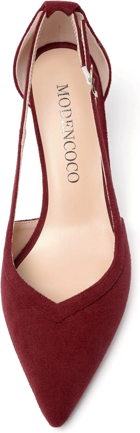 MODENCOCO Womens Casual Pointed Toe Elegant Buckle Wedding Suede Stiletto Mid Heel Pumps Dress Shoes 2.5 Inch