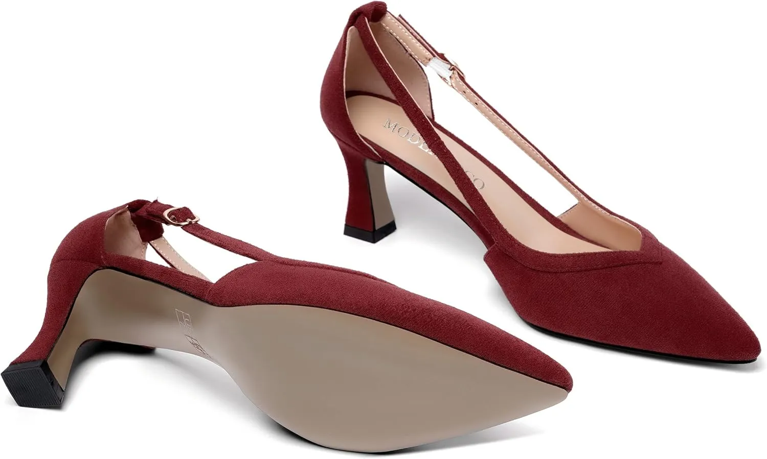 MODENCOCO Womens Casual Pointed Toe Elegant Buckle Wedding Suede Stiletto Mid Heel Pumps Dress Shoes 2.5 Inch