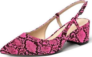 MODENCOCO Women's Cut Out Patent Ankle Strap Pointed Toe Slingback Chunky Low Heel Pumps Office Dress Shoes 2 Inch