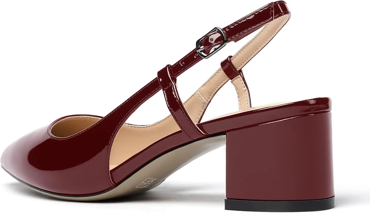 MODENCOCO Women's Cut Out Patent Ankle Strap Pointed Toe Slingback Chunky Low Heel Pumps Office Dress Shoes 2 Inch