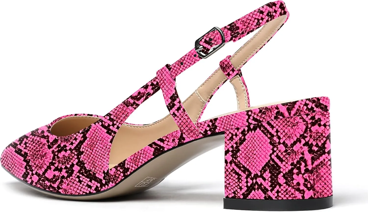 MODENCOCO Women's Cut Out Patent Ankle Strap Pointed Toe Slingback Chunky Low Heel Pumps Office Dress Shoes 2 Inch