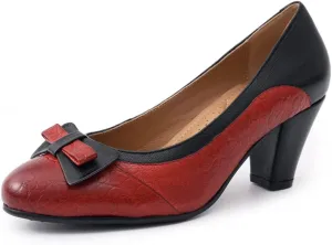Mona flying Leather Mid Chunky Pumps Elegant Women Slip On Classic Comfortable Elegant Handmade Work Shoes