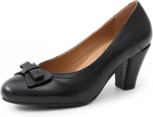 Mona flying Leather Mid Chunky Pumps Elegant Women Slip On Classic Comfortable Elegant Handmade Work Shoes