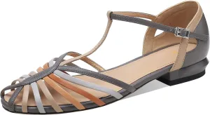 MOOMMO Women Low Heel Sandals Ankle Strap Rainbow Kitten Heel Cage Sandal Shoes T Strap Mary Jane Pumps Chunky Block Heel Cutout Sandals Bridal Wedding Summer Vintage Dressy Elegant Comfort 4-11 M US