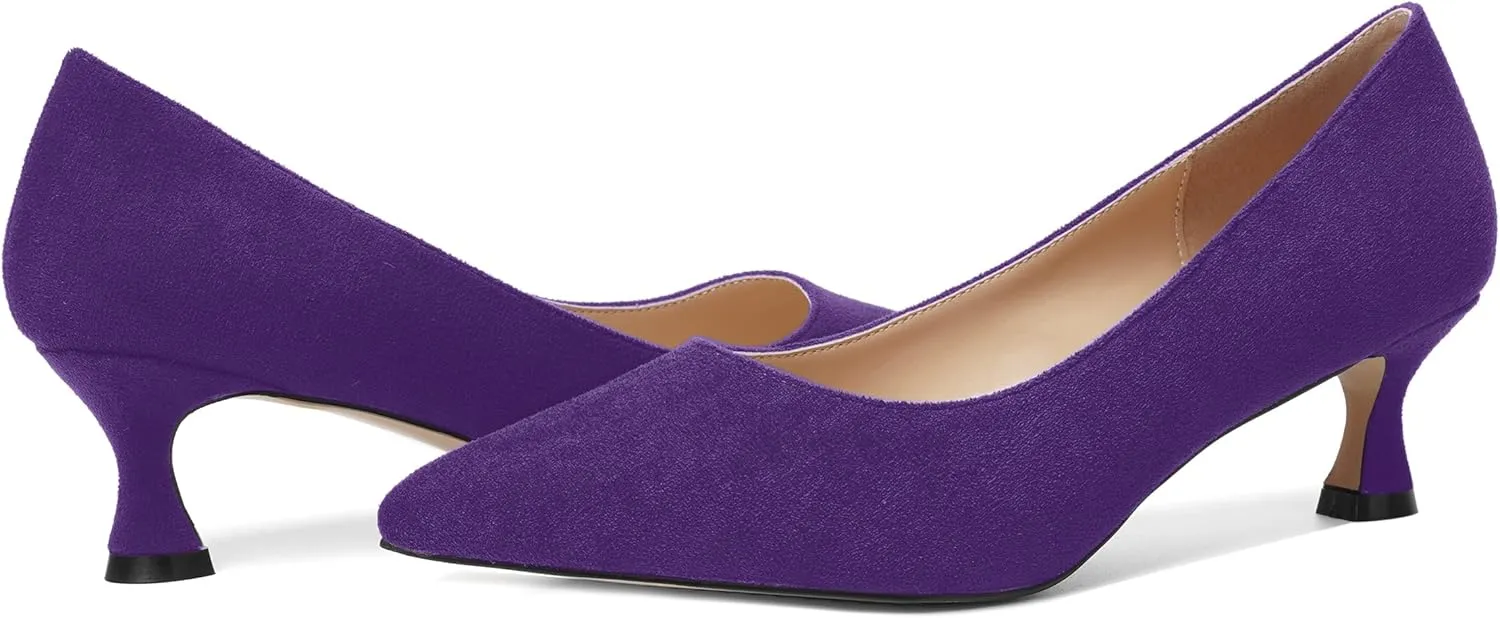 MOVINSTEPS Womens Pointed Toe Bridal Slip On Suede Dress Kitten Low Heel Pumps Shoes 2 Inch