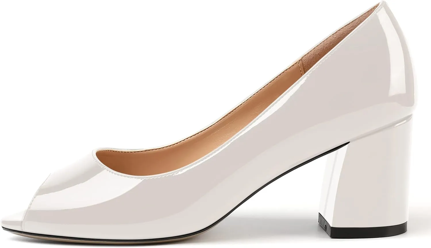 MOVINSTEPS Womens Slip On Dating Peep Toe Dress Patent Block Mid Heel Pumps Shoes 2.5 Inch