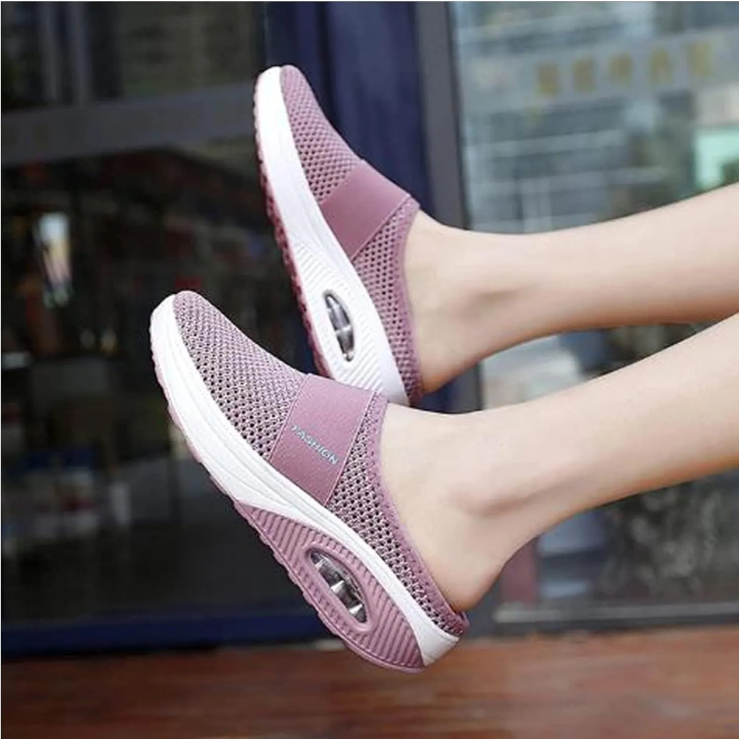 Mules for Women Comfortable Summer Comfort Mesh Hollow Out Backless Walking Sneakers Trendy Slip On Diabetic Air-Cushion Orthopedic Shoes BreathableWedge Platform Slippers with Arch Support