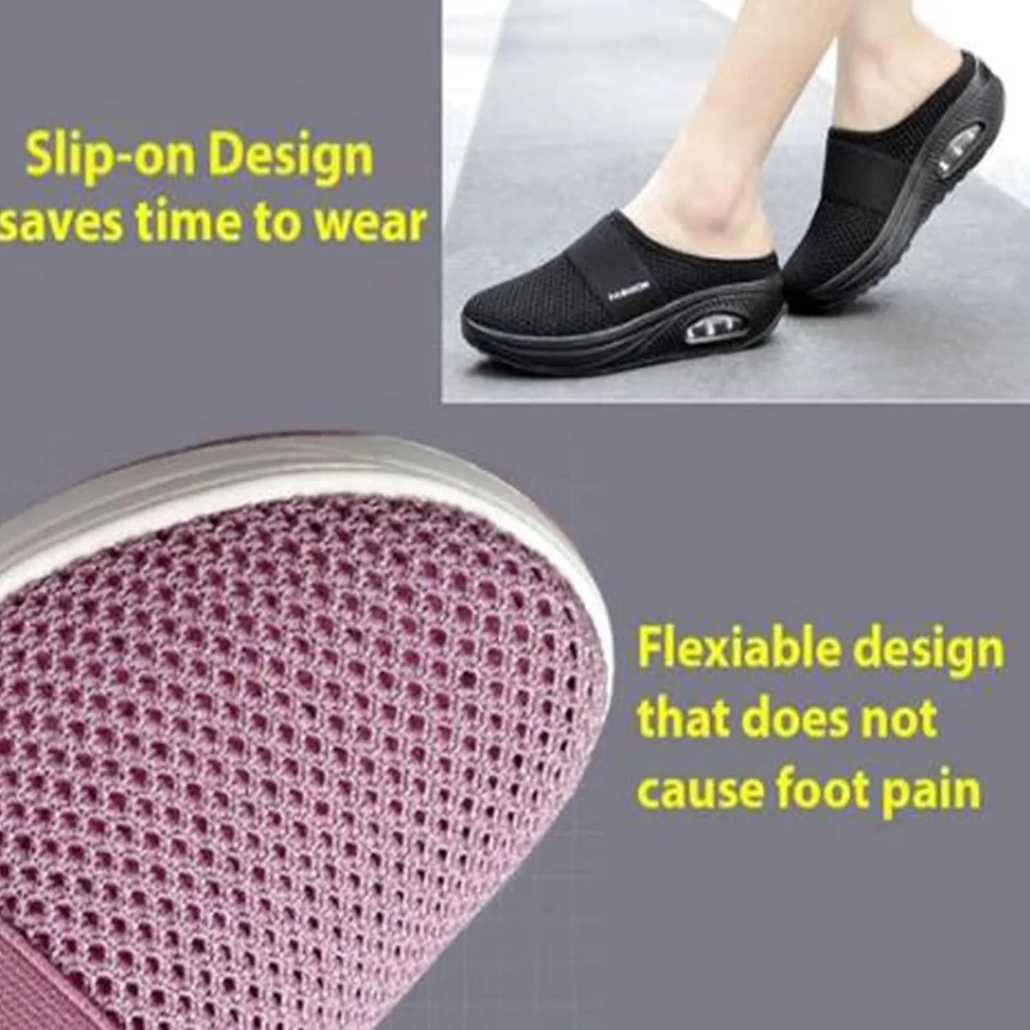 Mules for Women Comfortable Summer Comfort Mesh Hollow Out Backless Walking Sneakers Trendy Slip On Diabetic Air-Cushion Orthopedic Shoes BreathableWedge Platform Slippers with Arch Support