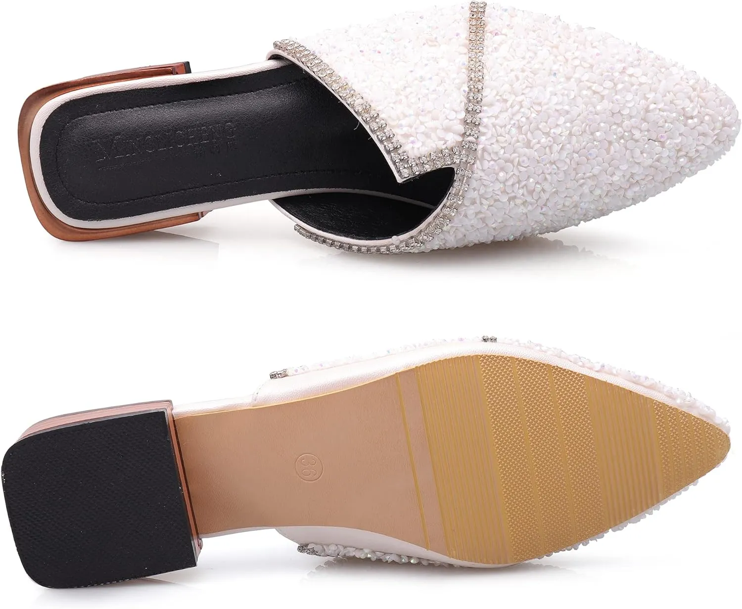 Mules for Women Flats Comfortable Soft Memory Foam Insole Cherry Pointed Rivet Mule Shoes