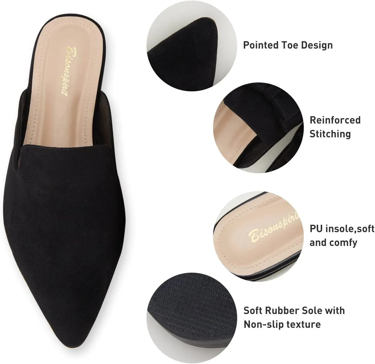 Mules for Women Flats Pointed Toe Slip On Slides Loafer Shoes
