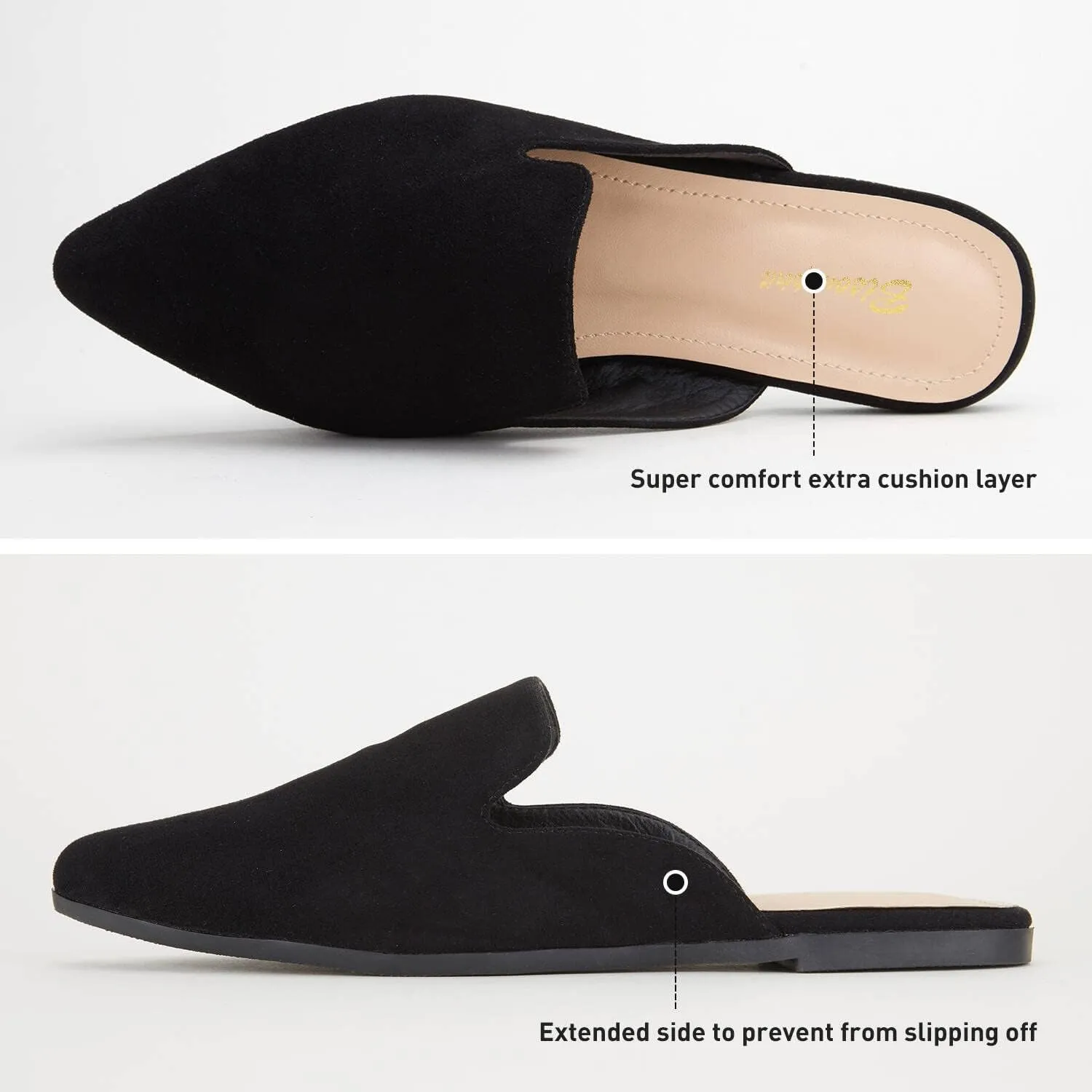 Mules for Women Flats Pointed Toe Slip On Slides Loafer Shoes