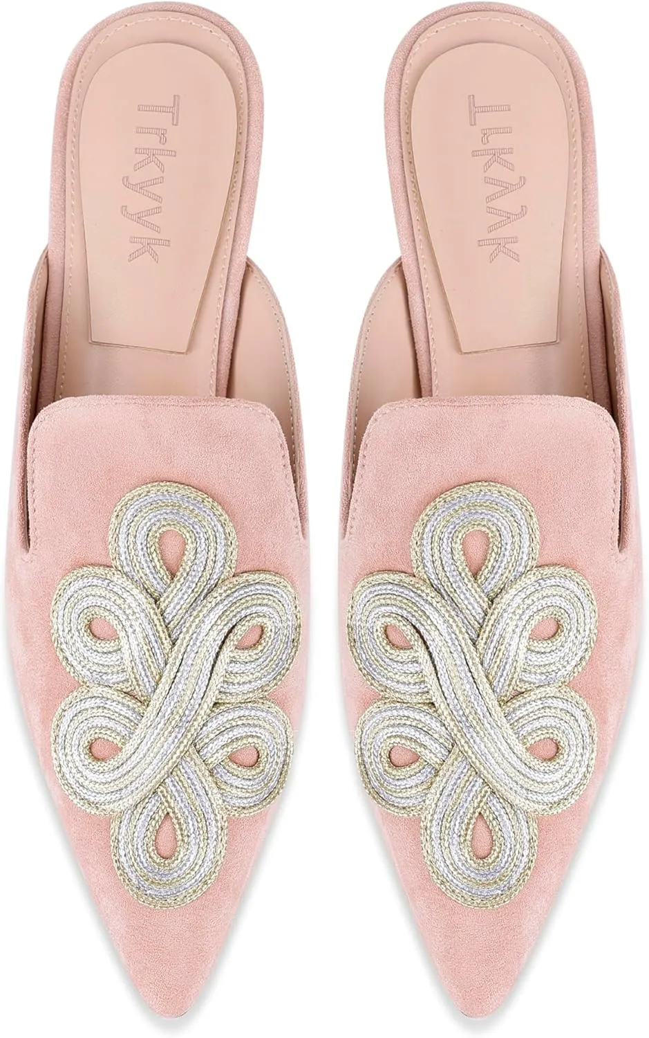 Mules for Women Pointed Toe Comfortable Flats Handmade Knotting Mules Backless Loafers