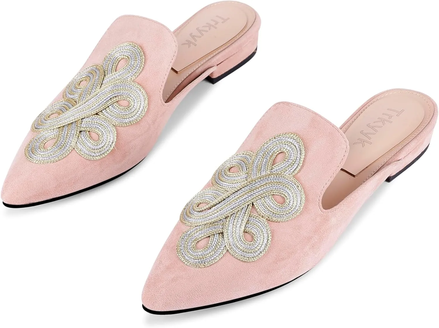 Mules for Women Pointed Toe Comfortable Flats Handmade Knotting Mules Backless Loafers
