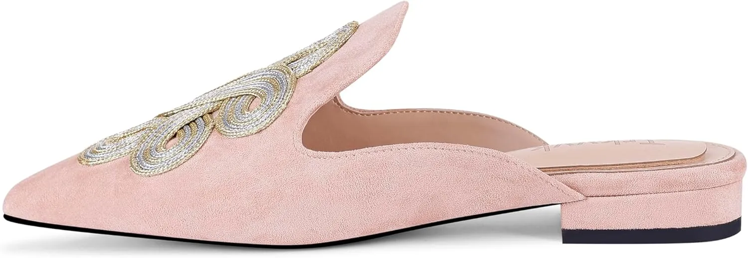Mules for Women Pointed Toe Comfortable Flats Handmade Knotting Mules Backless Loafers