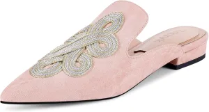 Mules for Women Pointed Toe Comfortable Flats Handmade Knotting Mules Backless Loafers