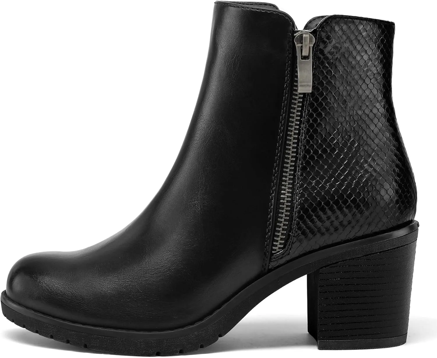 mysoft Women's Ankle Boots Low Chunky Stacked Heel Booties With Side Zipper