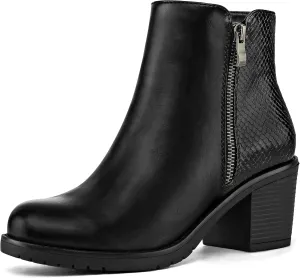 mysoft Women's Ankle Boots Low Chunky Stacked Heel Booties With Side Zipper