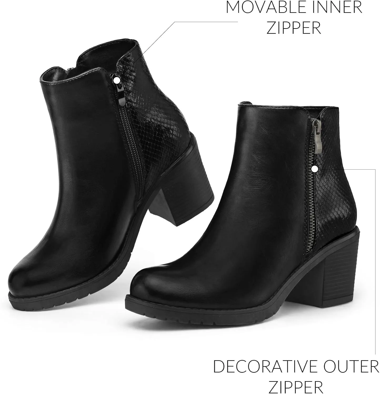 mysoft Women's Ankle Boots Low Chunky Stacked Heel Booties With Side Zipper
