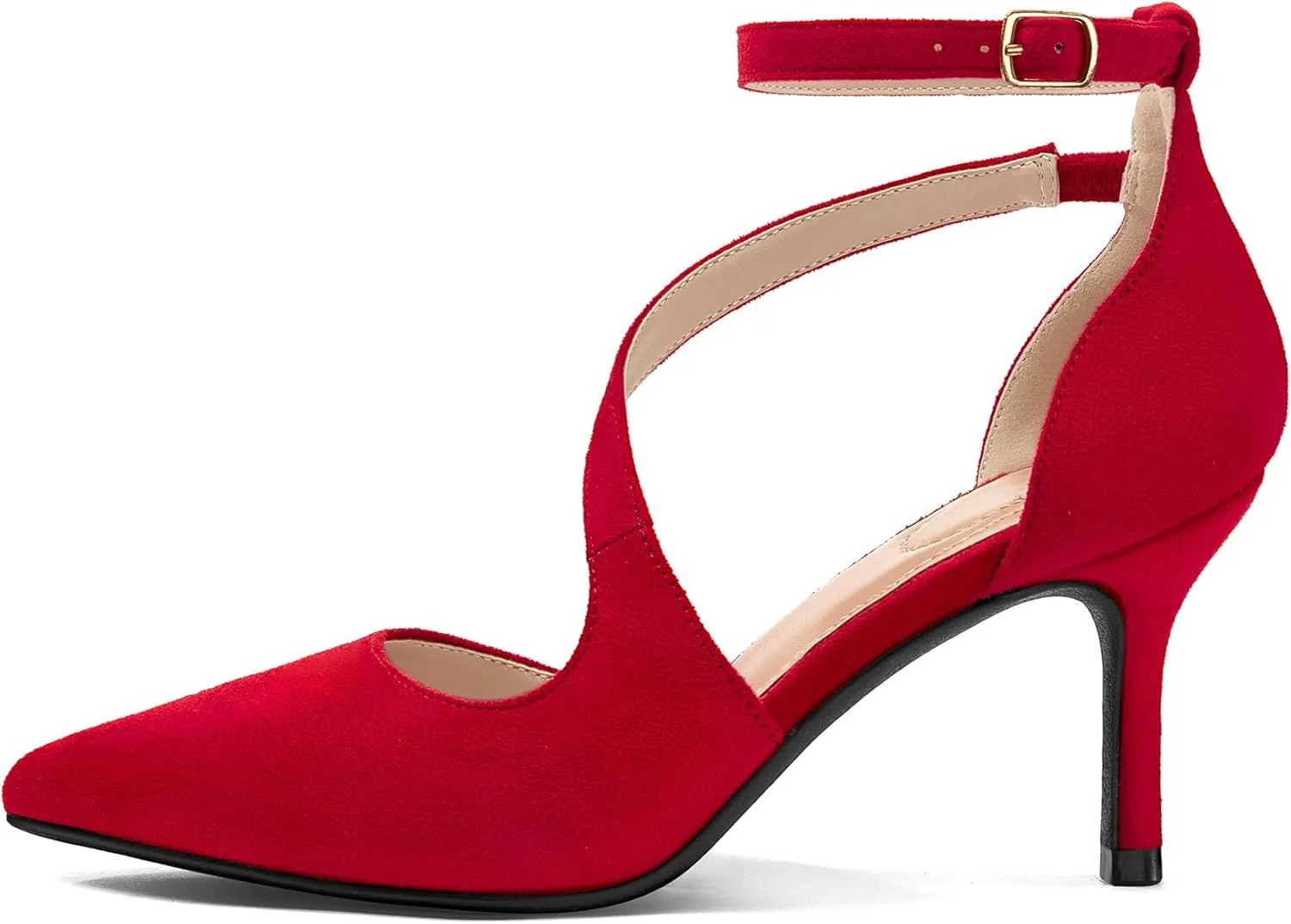 mysoft Women's Pumps Pointed Toe Stiletto Ankle Strap Closed Toe Low Heel Wedding Party Dress Shoes
