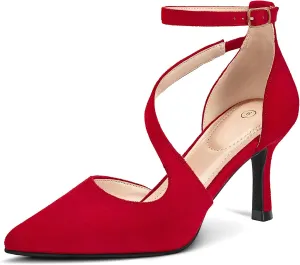 mysoft Women's Pumps Pointed Toe Stiletto Ankle Strap Closed Toe Low Heel Wedding Party Dress Shoes