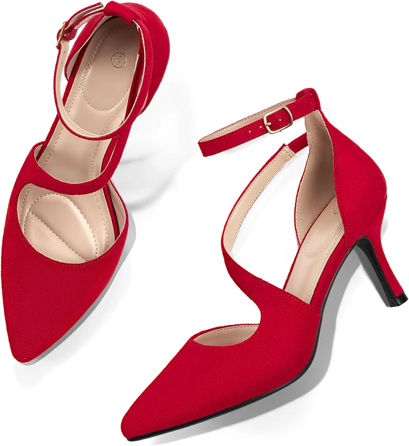 mysoft Women's Pumps Pointed Toe Stiletto Ankle Strap Closed Toe Low Heel Wedding Party Dress Shoes