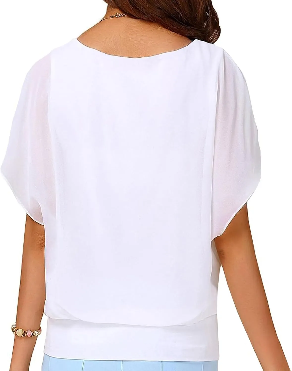 Neineiwu Women's Summer Loose Casual Short Sleeve Chiffon Top T-Shirt Blouse