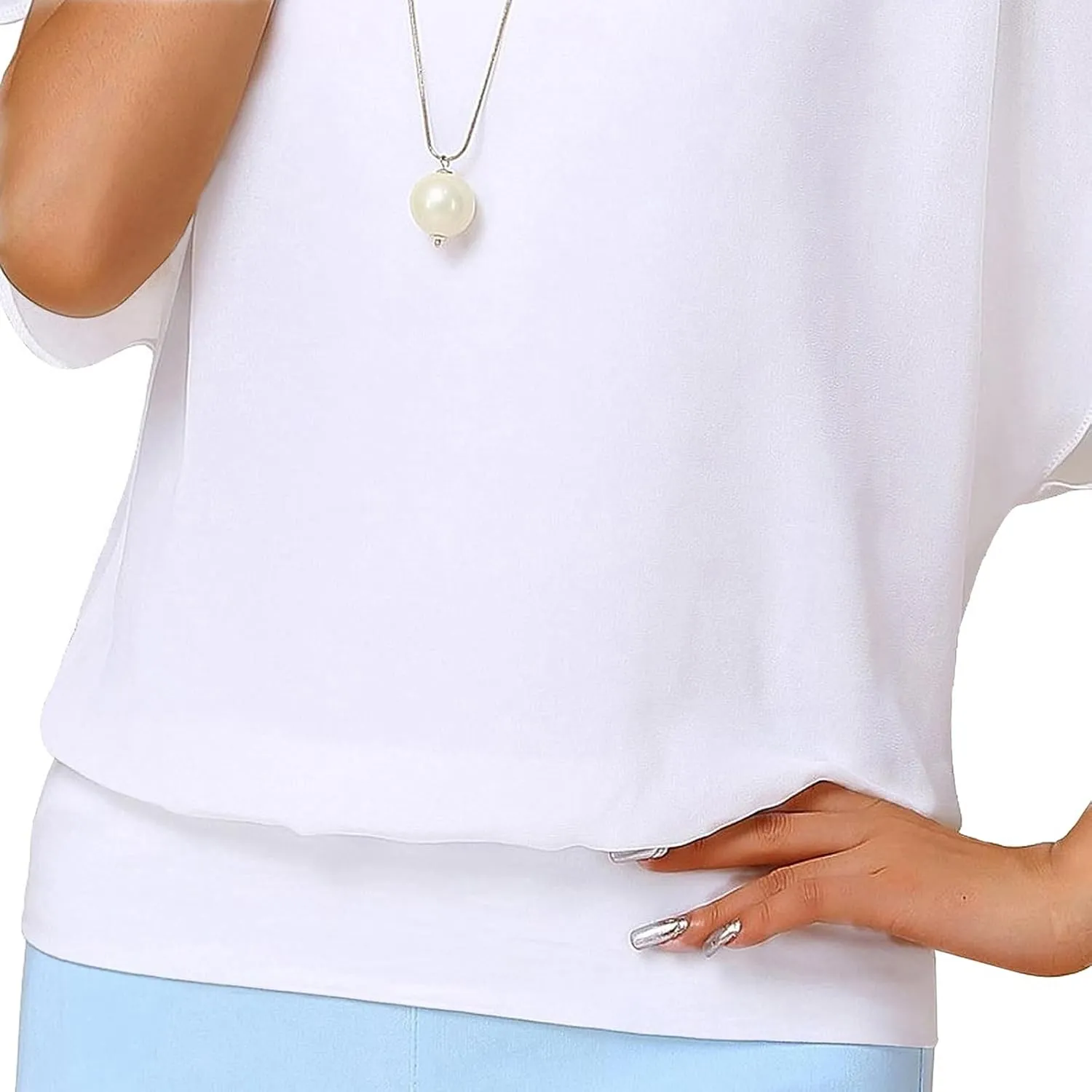 Neineiwu Women's Summer Loose Casual Short Sleeve Chiffon Top T-Shirt Blouse