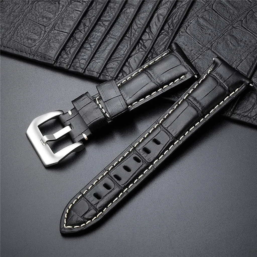 New 20， 22， 24， 26mm Genuine Leather Watch Band Strap watchband Watch Accessories Bracelet with Solid Metal Buckle(White-Patch Five-Pointed star4,24mm)