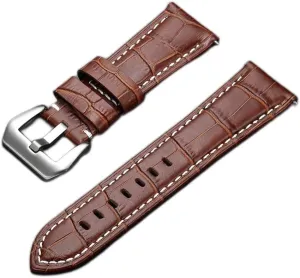 New 20， 22， 24， 26mm Genuine Leather Watch Band Strap watchband Watch Accessories Bracelet with Solid Metal Buckle(White-Patch Five-Pointed star4,24mm)