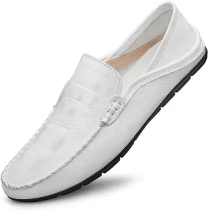 New Men's Loafers Round Toe PU Leather Crocodile Print Loafer Shoes Flat Heel Slip Resistant Flexible Prom Slip-on