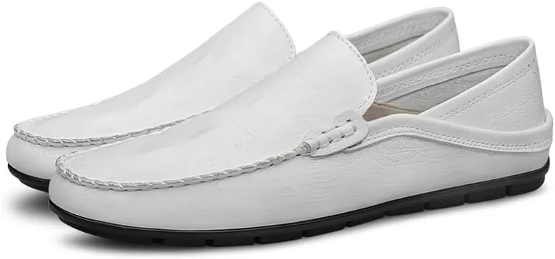 New Men's Loafers Round Toe PU Leather Crocodile Print Loafer Shoes Flat Heel Slip Resistant Flexible Prom Slip-on